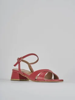 Sandalo tacco 3 cm rosso pelle