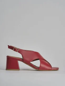 Sandalo tacco 5 cm rosso pelle