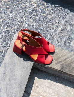 Sandalo tacco 5 cm rosso pelle