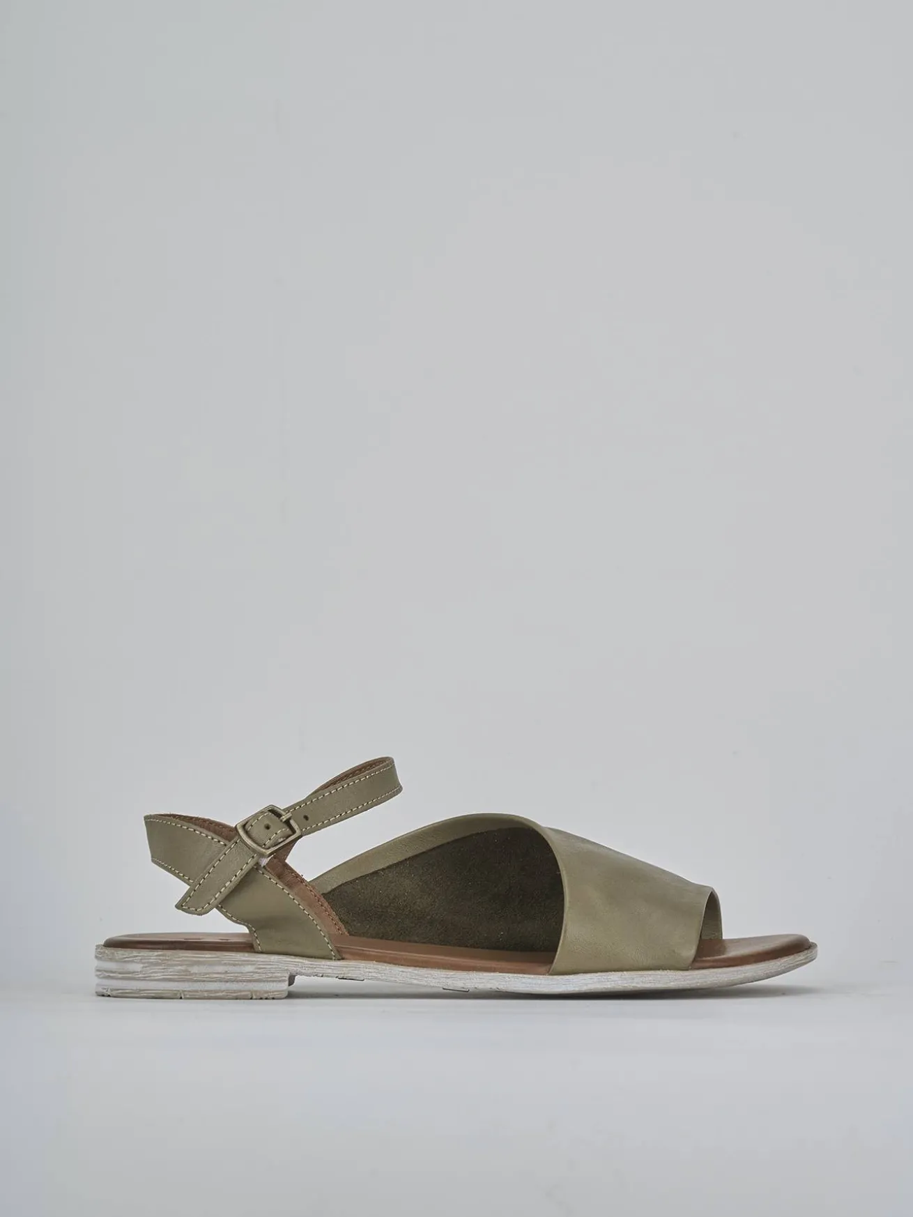 Sandalo tacco 1 cm verde pelle