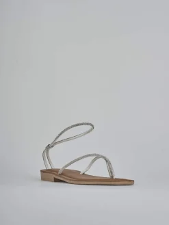 Sandalo tacco 1cm argento pelle