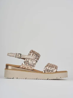 Sandalo zeppa 3 cm bronzo pelle