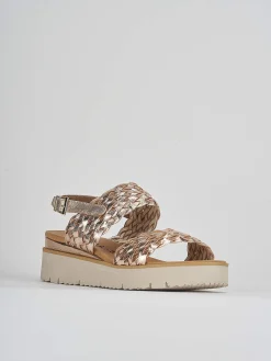 Sandalo zeppa 3 cm bronzo pelle