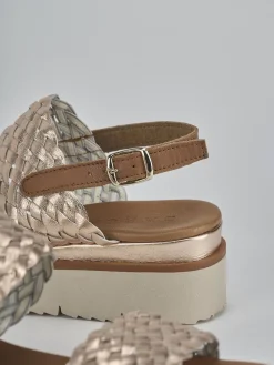 Sandalo zeppa 3 cm bronzo pelle