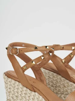 Sandalo zeppa 9 cm marrone pelle