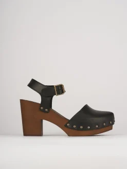 Sandalo zoccolo tacco 7cm con plateaux nero pelle