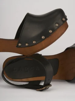 Sandalo zoccolo tacco 7cm con plateaux nero pelle