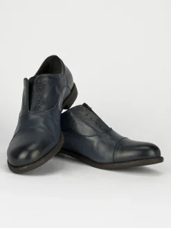 Scarpa no lace tacco 2 cm blu pelle