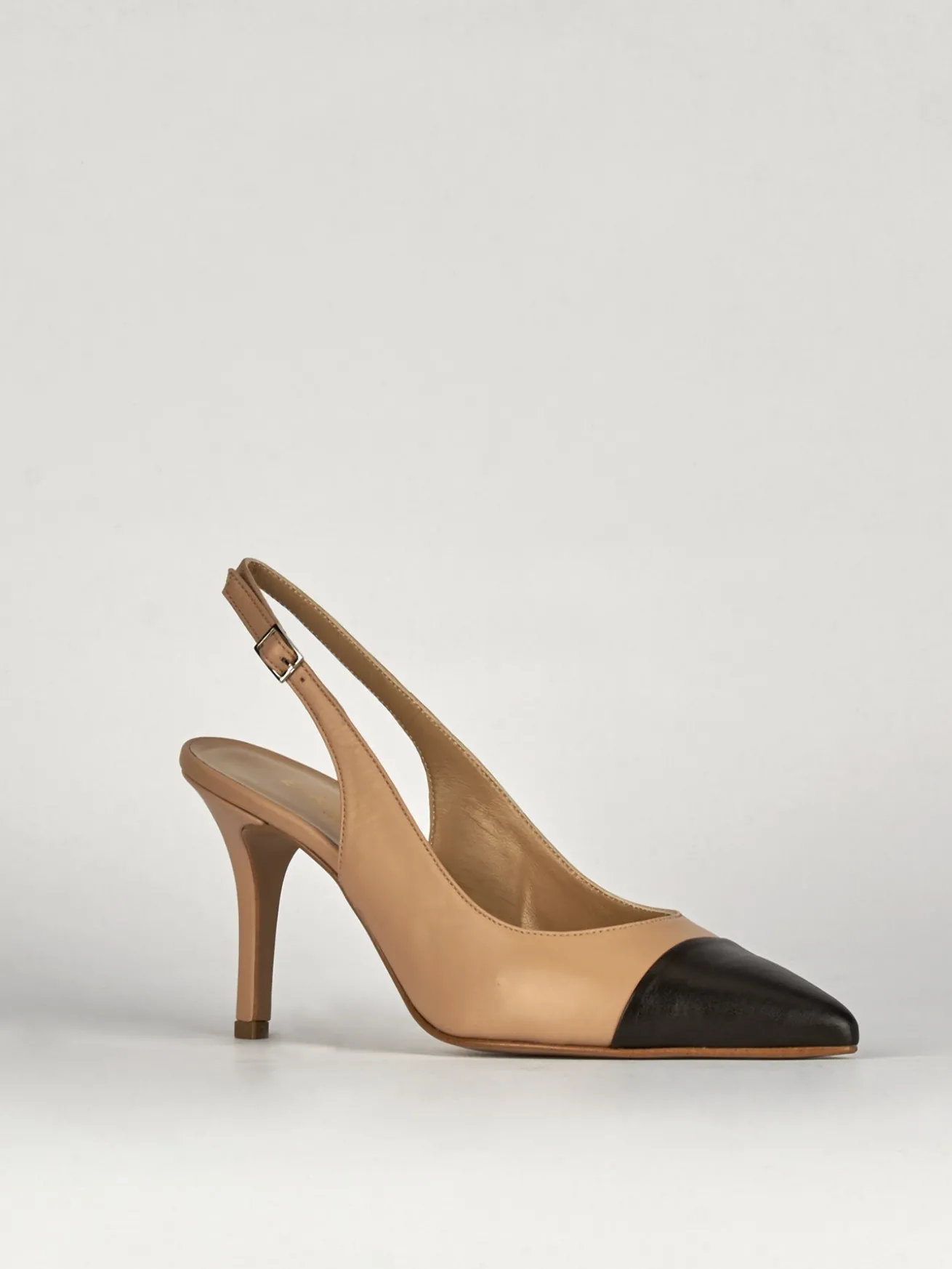 Slingback decoltè tacco 7 cm nero pelle