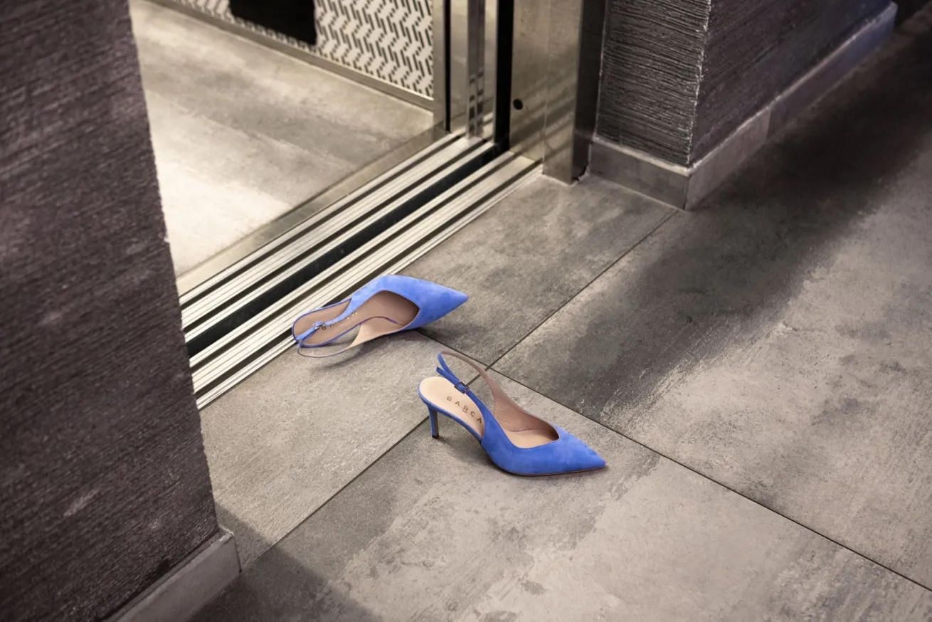 Slingback decolte tacco 7 cm jeans camoscio