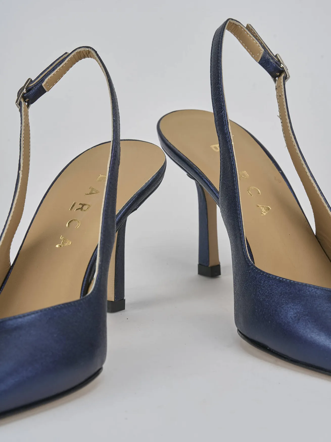 Slingback decolte tacco 7 cm blu laminato