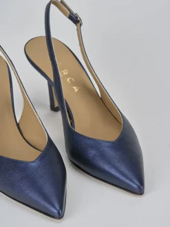 Slingback decolte tacco 7 cm blu laminato