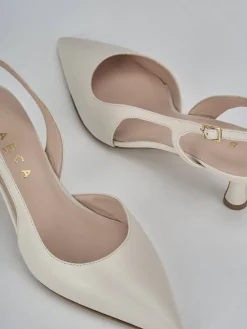 Slingback decolte tacco 5 cm bianco pelle