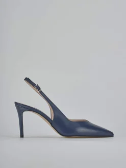 Slingback decolte tacco 7 cm blu pelle