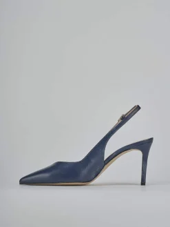 Slingback decolte tacco 7 cm blu pelle