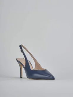Slingback decolte tacco 7 cm blu pelle