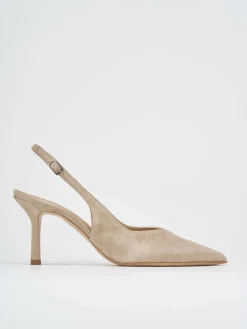Slingback decolte tacco 7 cm beige camoscio