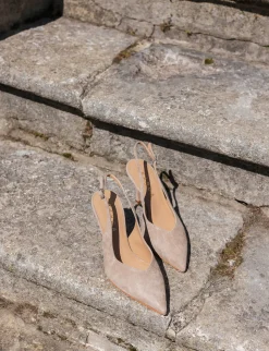 Slingback decolte tacco 7 cm beige camoscio