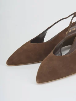 Slingback tacco 5cm camoscio marrone