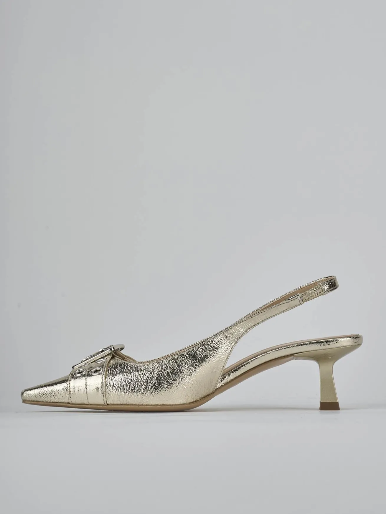 Slingback tacco 7cm laminato oro