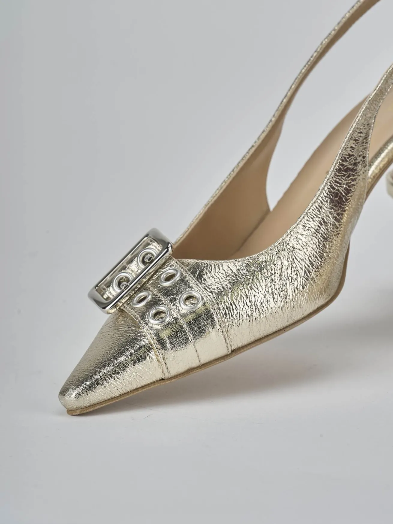 Slingback tacco 7cm laminato oro