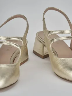 Slingback tacco 4cm laminato oro