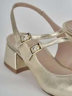 Slingback tacco 4cm laminato oro