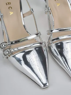Slingback tacco 6cm laminato argento