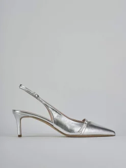 Slingback tacco 7cm laminato argento