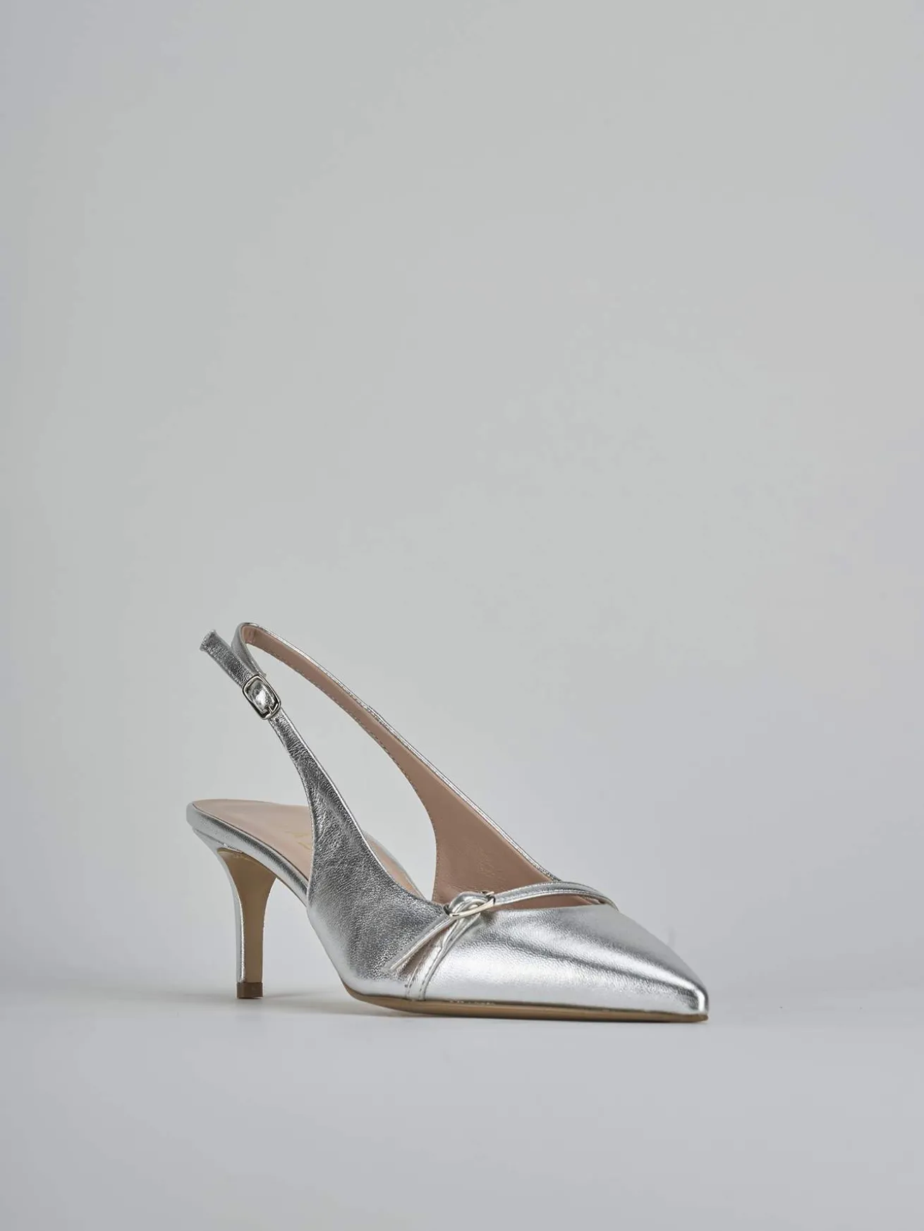 Slingback tacco 7cm laminato argento
