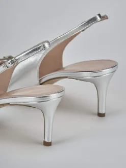 Slingback tacco 7cm laminato argento