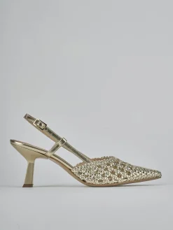 Slingback tacco 7cm laminato oro