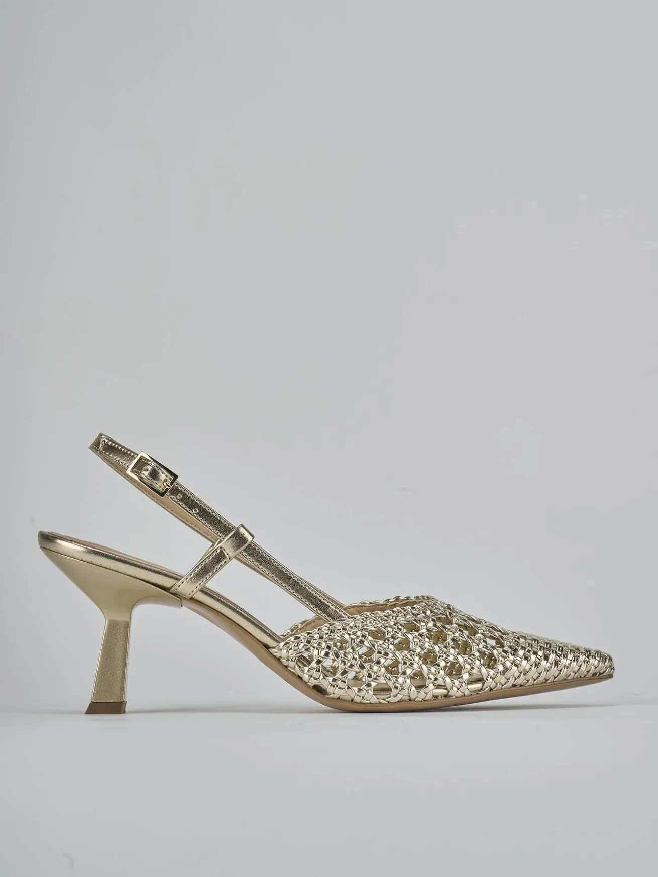 Slingback tacco 7cm laminato oro