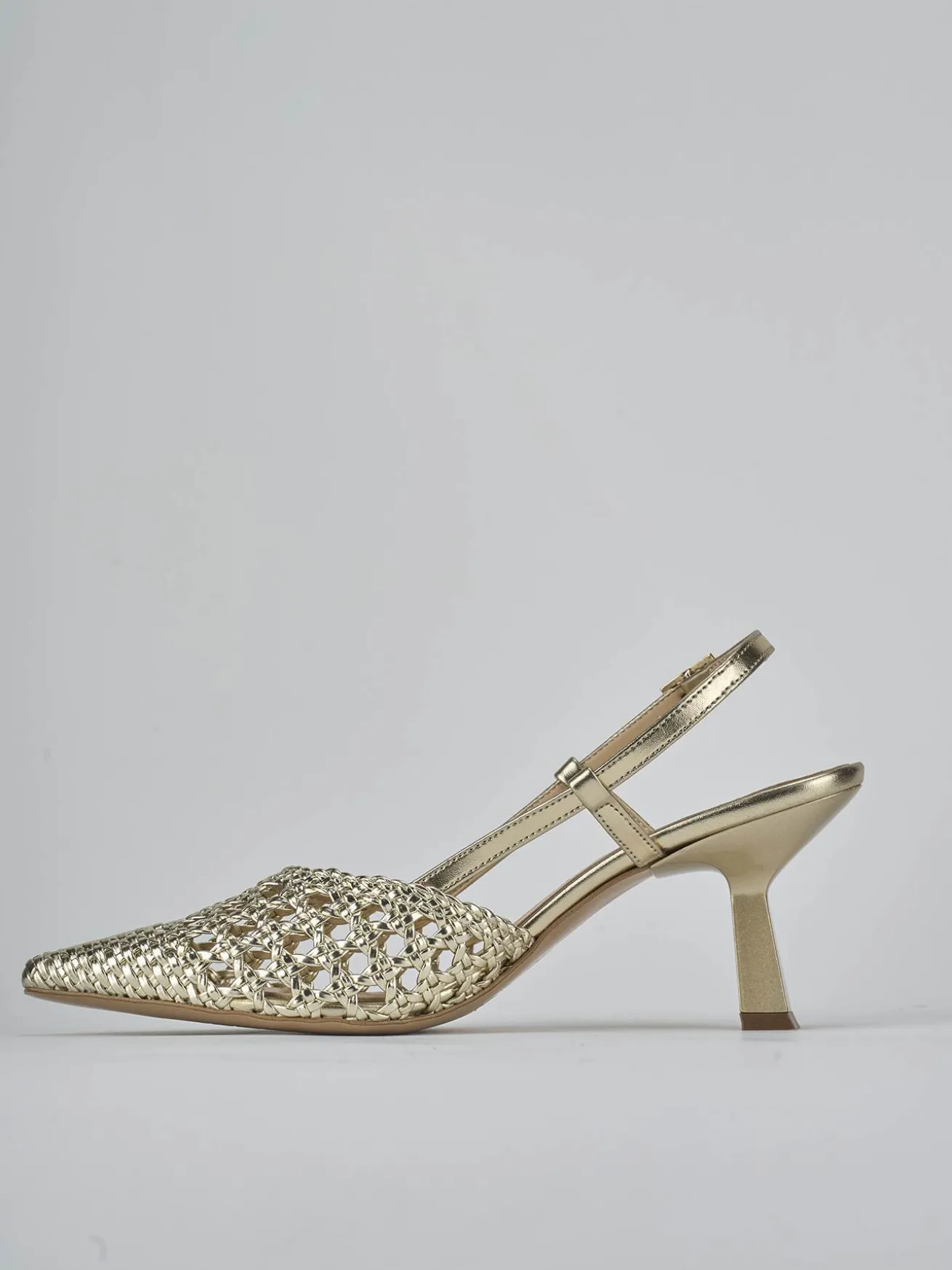 Slingback tacco 7cm laminato oro