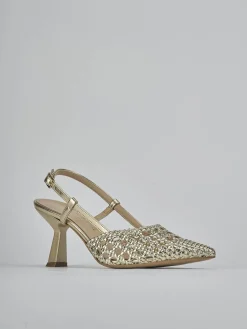 Slingback tacco 7cm laminato oro