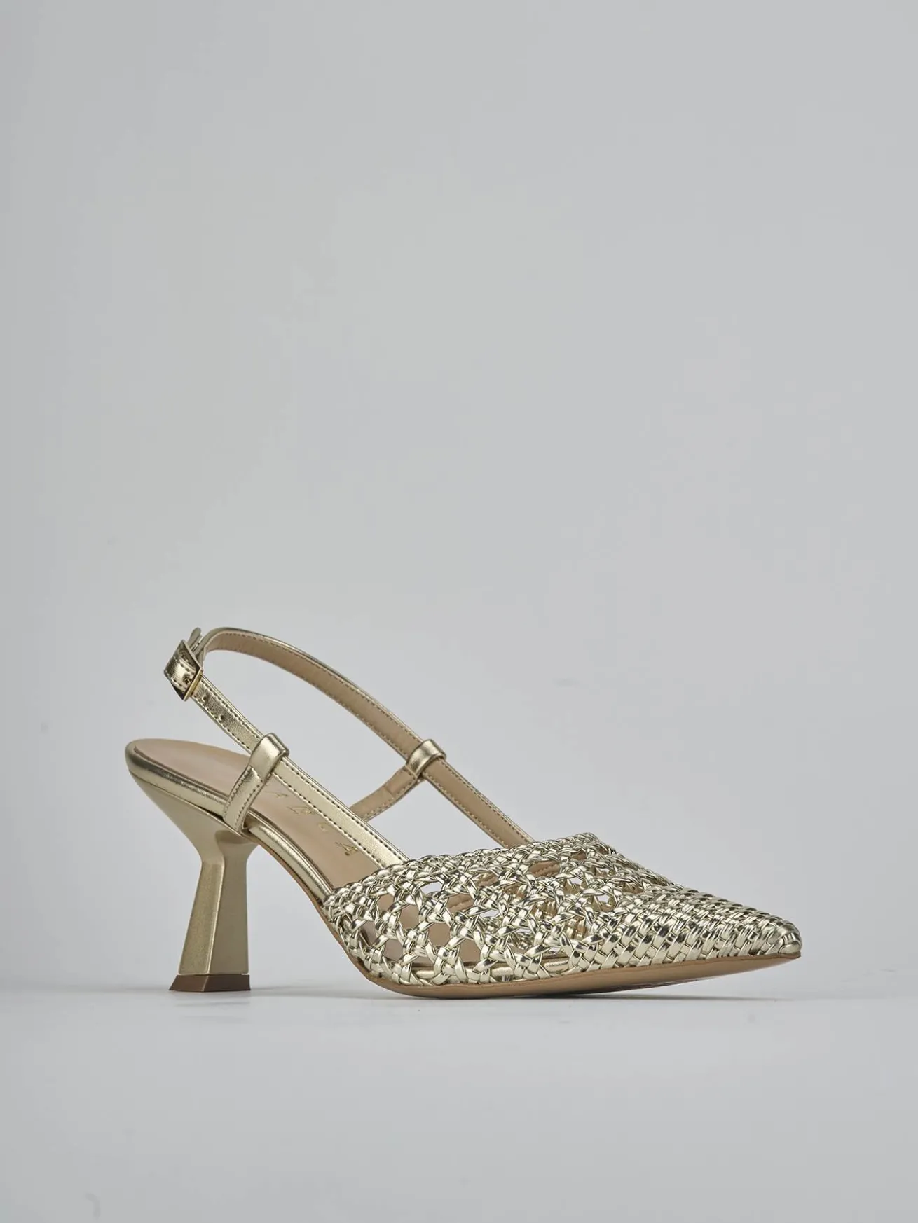 Slingback tacco 7cm laminato oro