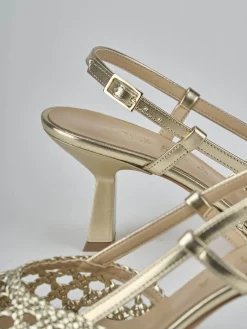 Slingback tacco 7cm laminato oro