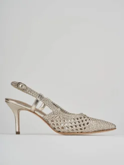 Slingback tacco 7cm laminato oro