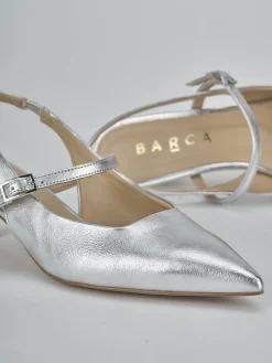 Slingback tacco 4cm laminato argento