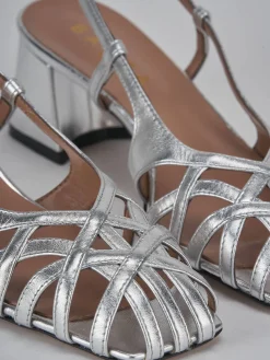 Slingback tacco 6cm laminato argento