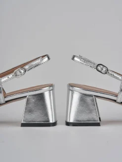 Slingback tacco 6cm laminato argento