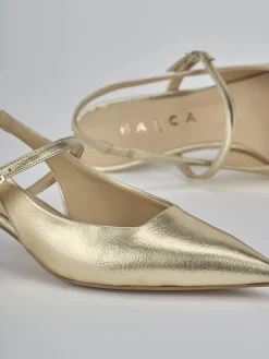 Slingback tacco 4cm laminato oro