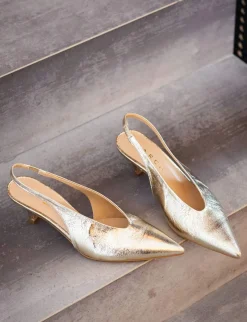 Slingback tacco 4cm laminato oro