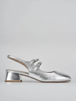 Slingback tacco 4cm laminato argento