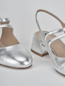 Slingback tacco 4cm laminato argento