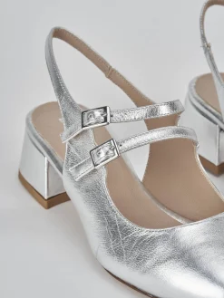 Slingback tacco 4cm laminato argento