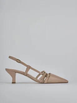 Slingback tacco 6cm pelle marrone