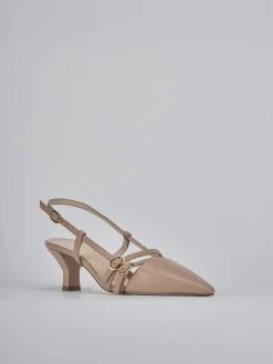 Slingback tacco 6cm pelle marrone