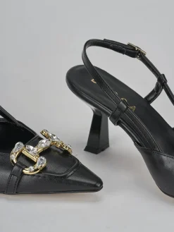 Slingback tacco 7cm pelle nero
