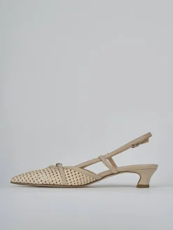Slingback tacco 4cm pelle beige